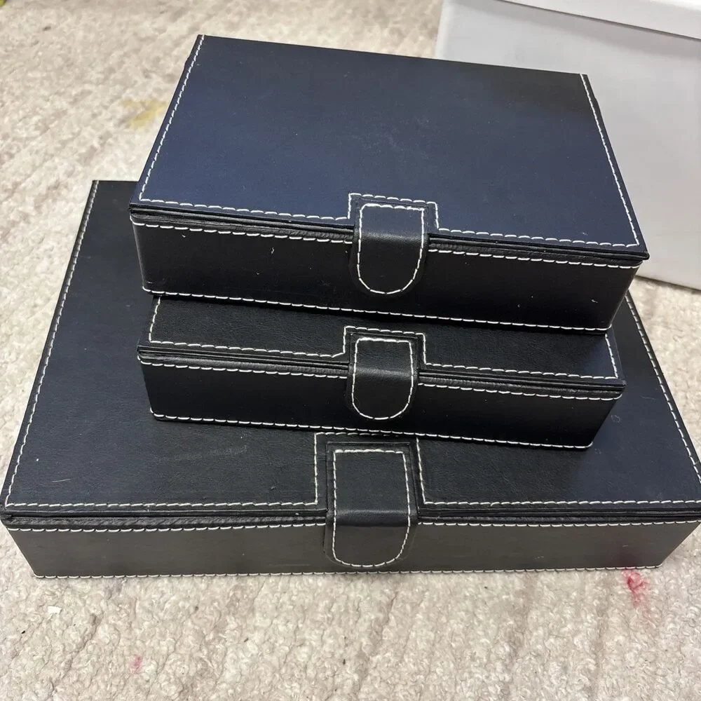 IKEA Set Of 3 Rissla Boxes JEWELRY TRAVEL STORAGE CASES TRINKET Black Magnet